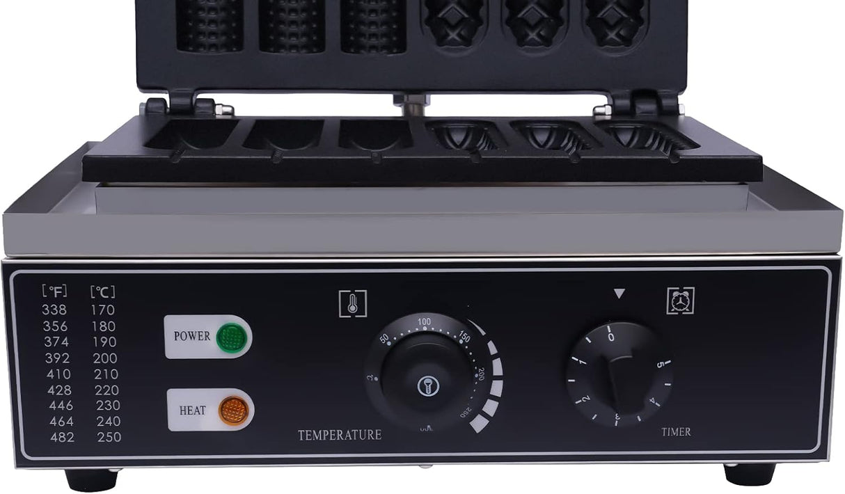 Máquina de Waffles Hotdog, 110V 1500W, 6PCS, Tipo 3