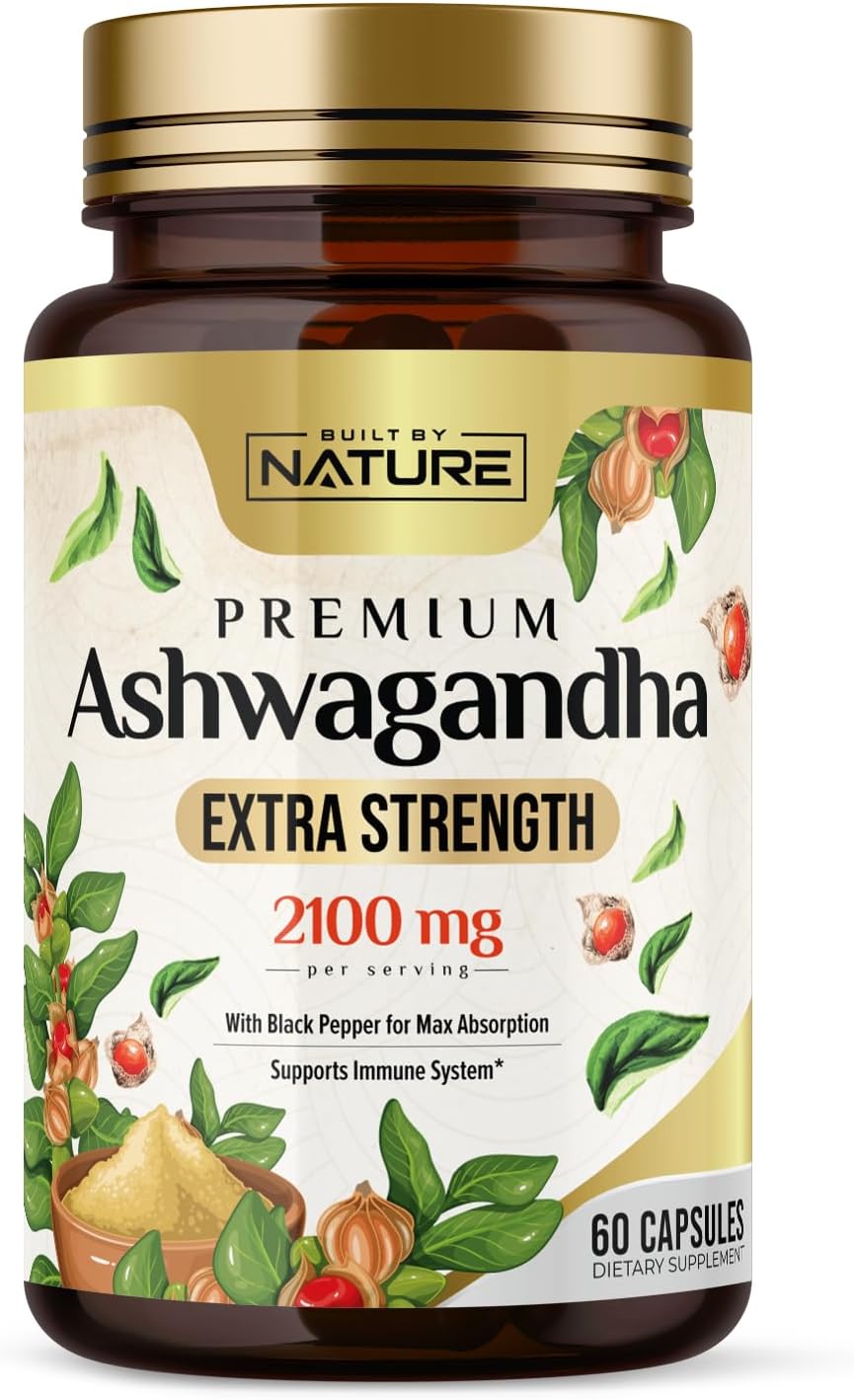 Suplemento de Ashwagandha 2100mg - Built by Nature - 60 cápsulas