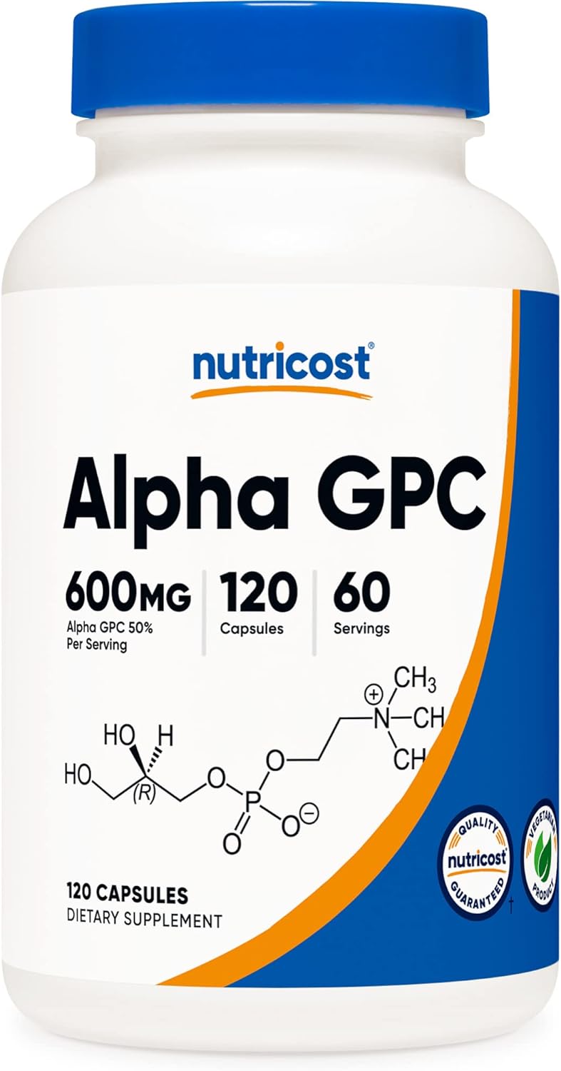Alpha GPC 600mg Cápsulas Vegetarianas, Sin OGM ni Gluten
