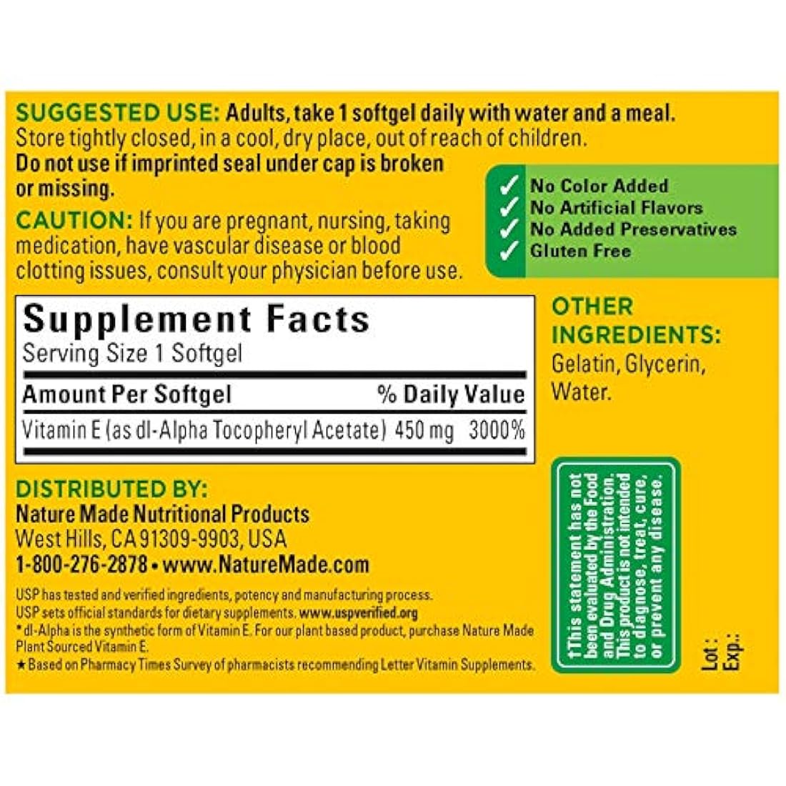 Vitamina E 450 mg 60 unidades para soporte antioxidante