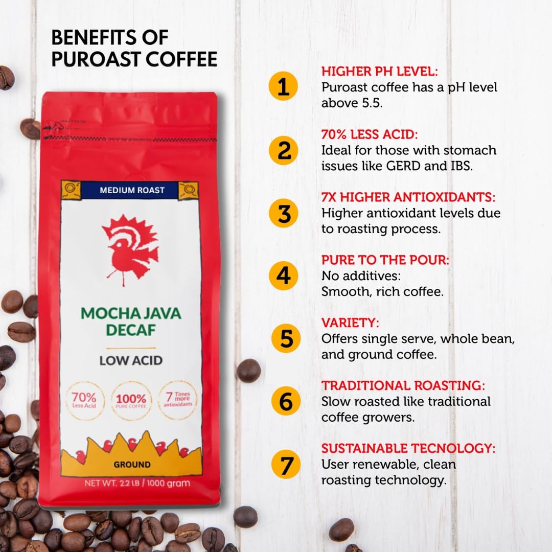 Café Puroast Bajo Ácido Molido Decaf Mocha Java 2.2 LB