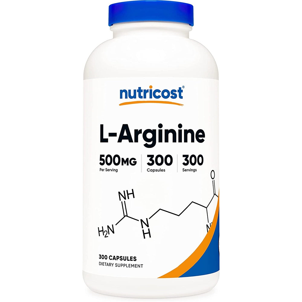 Suplemento L-Arginina 500 mg, 300 cápsulas Sin gluten OMG