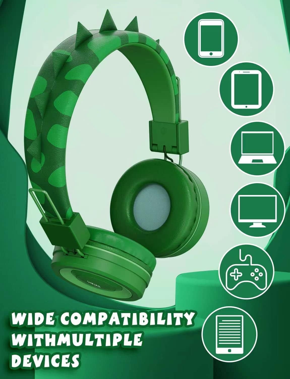 Auriculares de dinosaurio para niños con micrófono