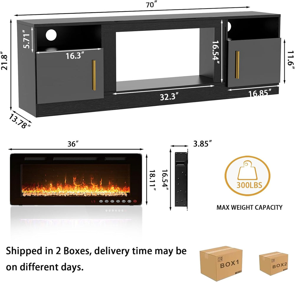 Soporte de TV con Chimenea, Stand para TV de 70 con Fuego