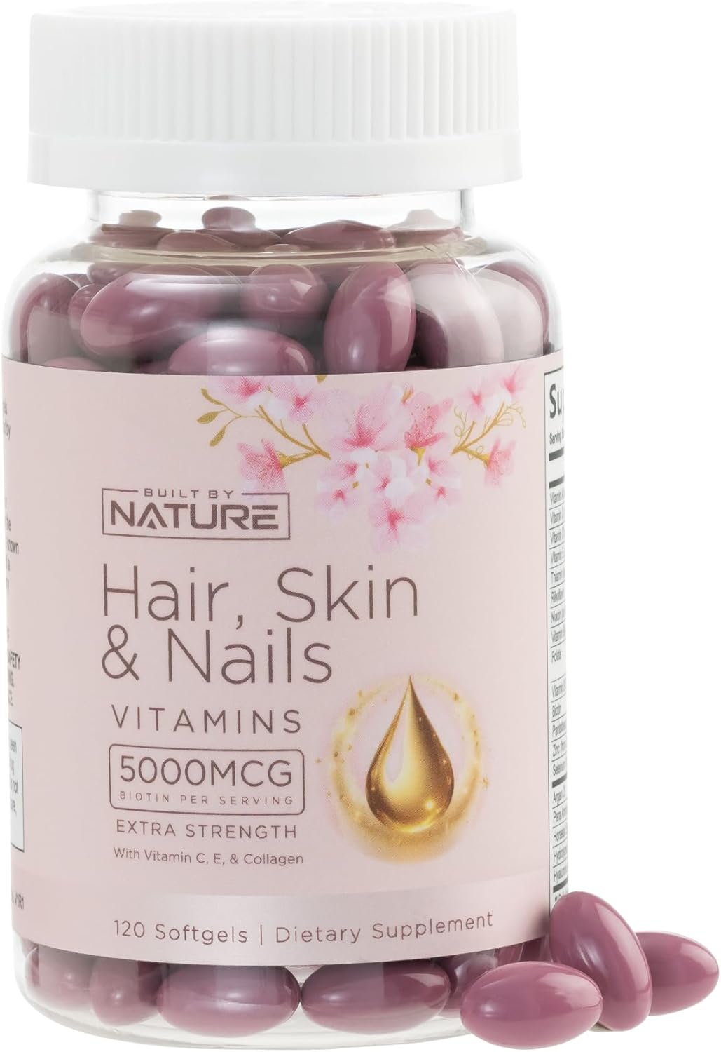 Vitaminas para Pelo, Piel y Uñas - 5000mcg Biotina, 120 Softgels