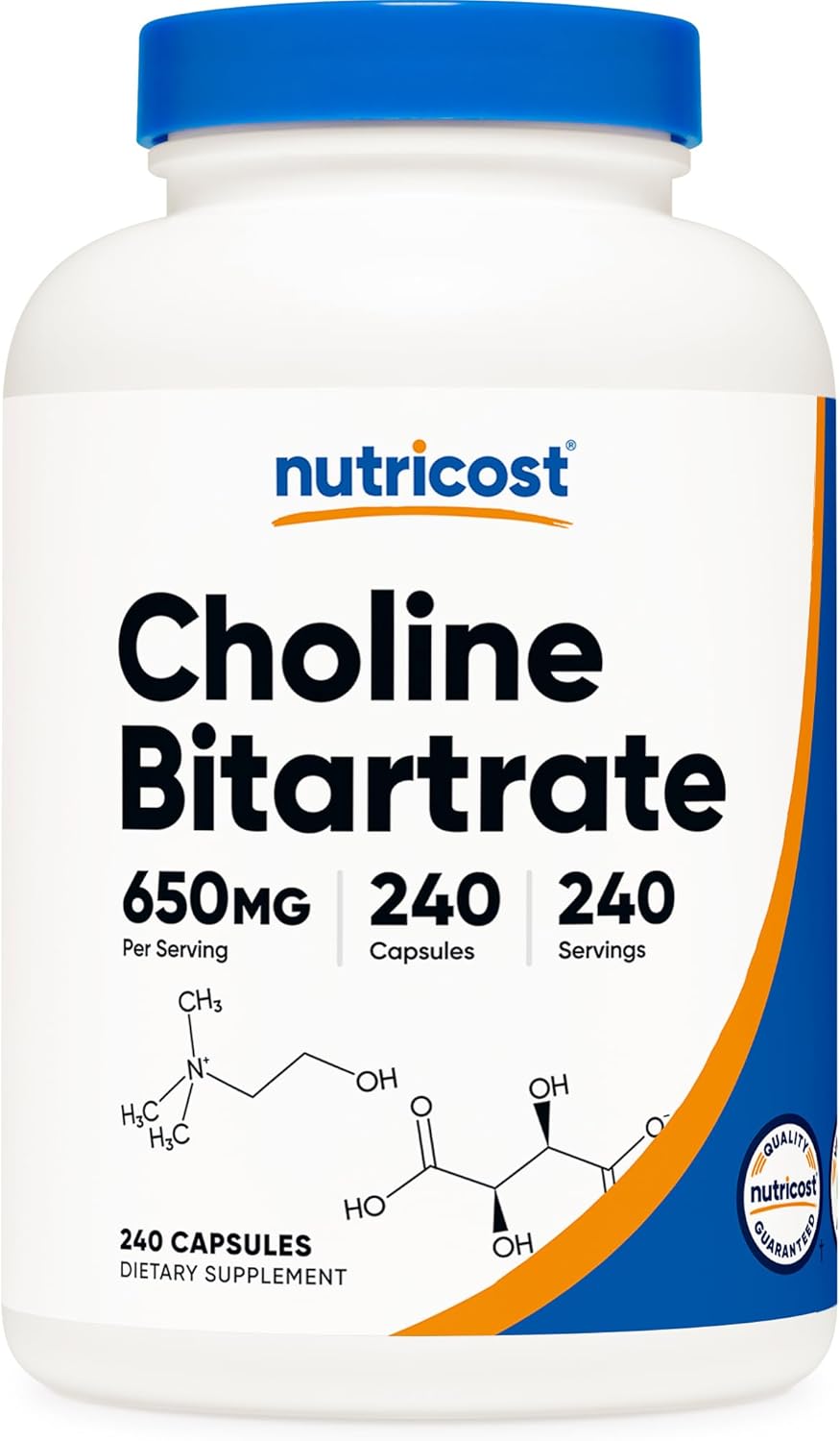 Nutricost Bitartrato de Colina 650mg, 240 cápsulas veganas