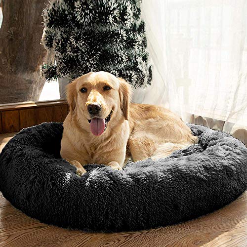 Cama cómoda calmante para perros de piel sintética MFOX