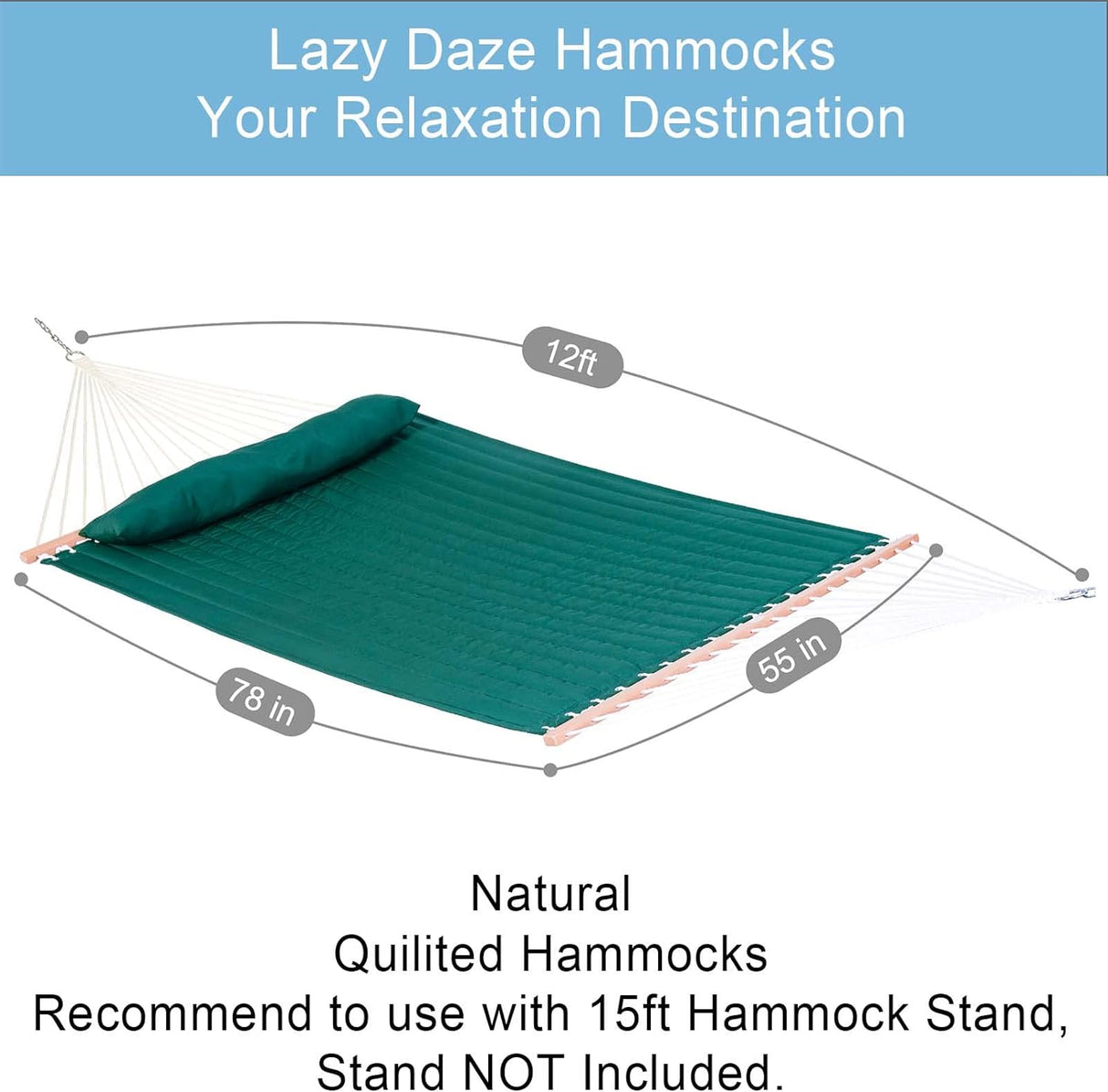 Hamaca Doble acolchada Lazy Daze 12FT, 450 lbs, con almohada