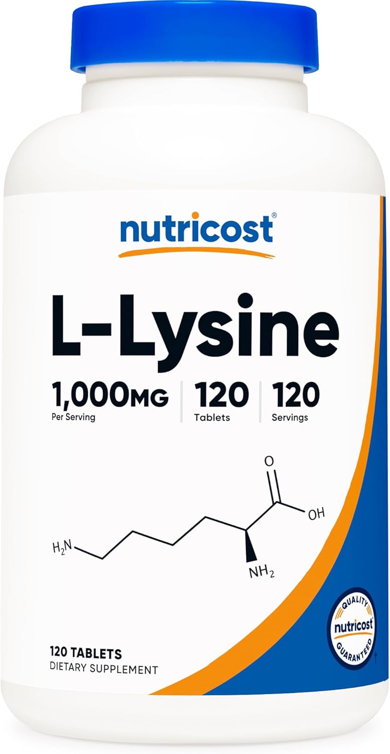 L-Lisina 1000mg Nutricost, 120 Tabletas, Sin Gluten, Vegetariano