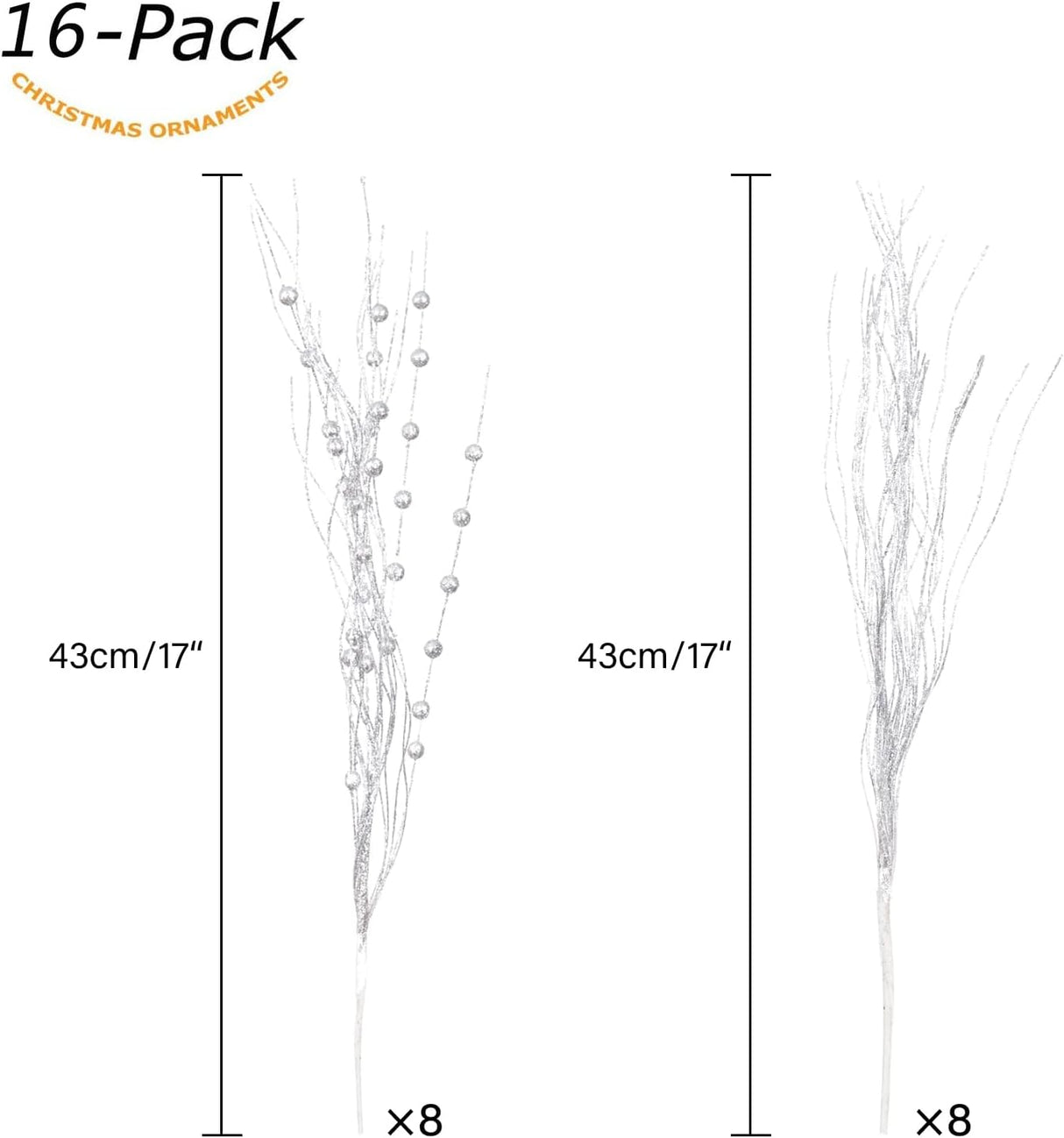 Ramas Artificiales Glitter SLK 16-Pack para Decoración Navidad