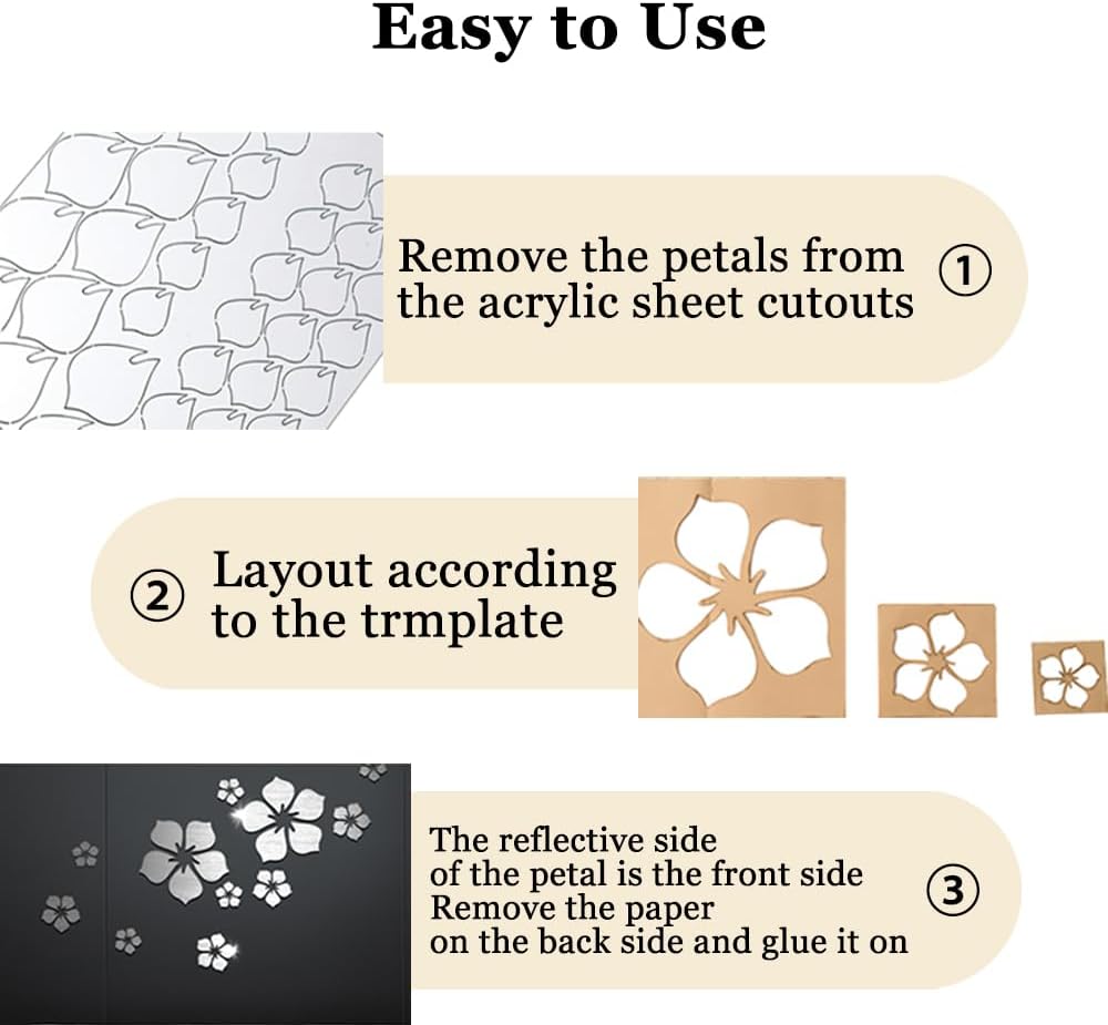 Pegatinas de Pared Espejo 3D, Decoración Floral, 18 Pcs