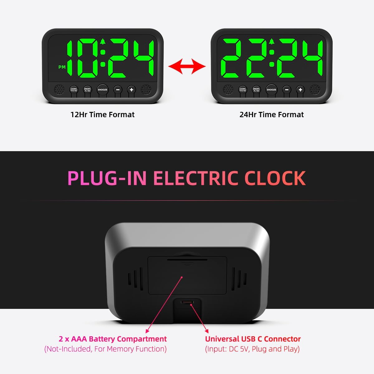 Reloj Digital LED Pequeño con Alarma Fuerte y Función Snooze