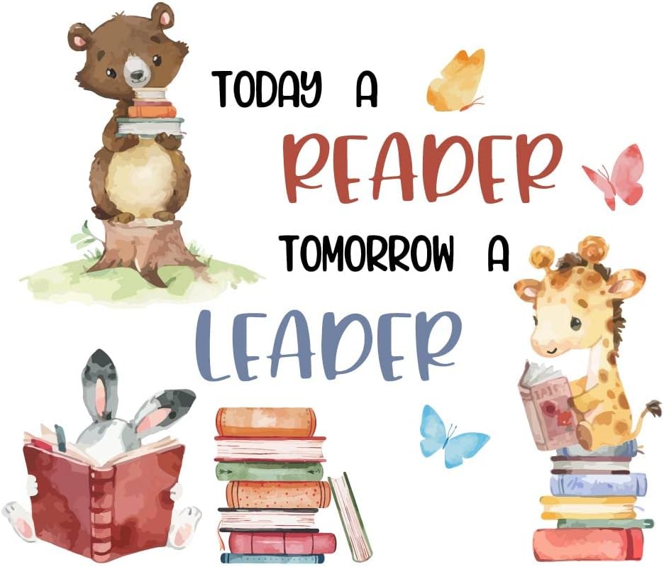 SUPERDANT Vinilo decorativo para pared con texto en inglés "Today a Reader Tomorrow a Leader", decoración artística de vinilo para sala de lectura grande