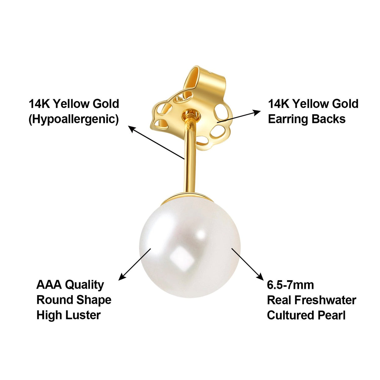 Aretes de perlas cultivadas de agua dulce de oro de 14K