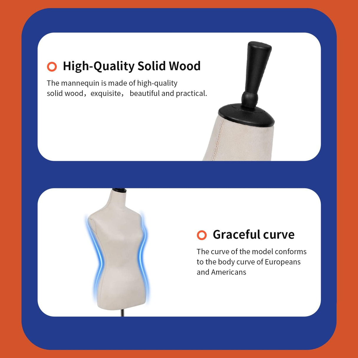 Maniquí femenino ajustable 53-67 con base de madera