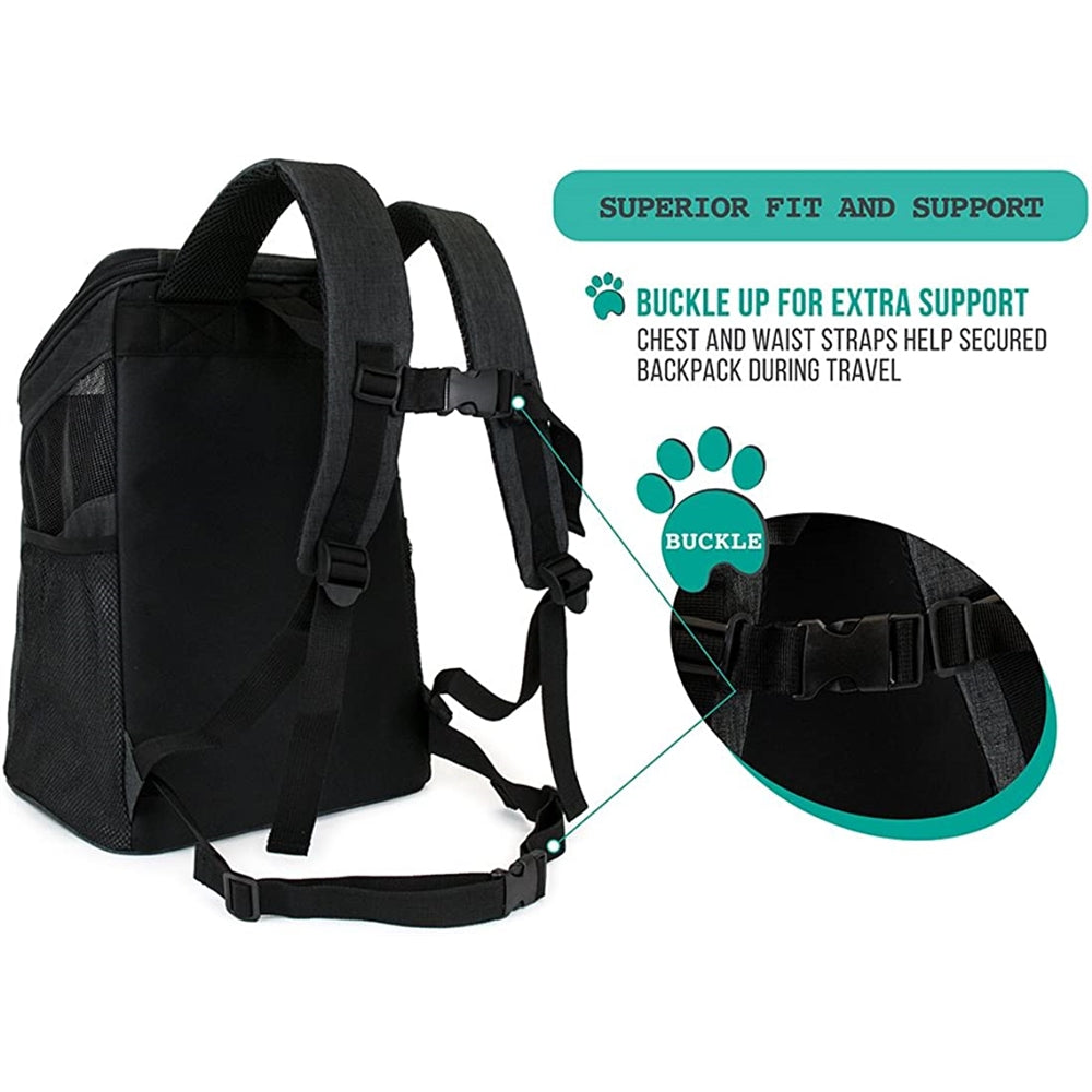 Mochila de transporte para gatos soporte de hebilla negro