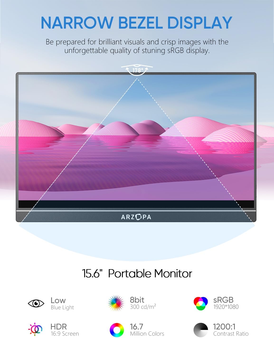 Monitor portátil de 15.6 pulgadas FHD 1080P ARZOPA