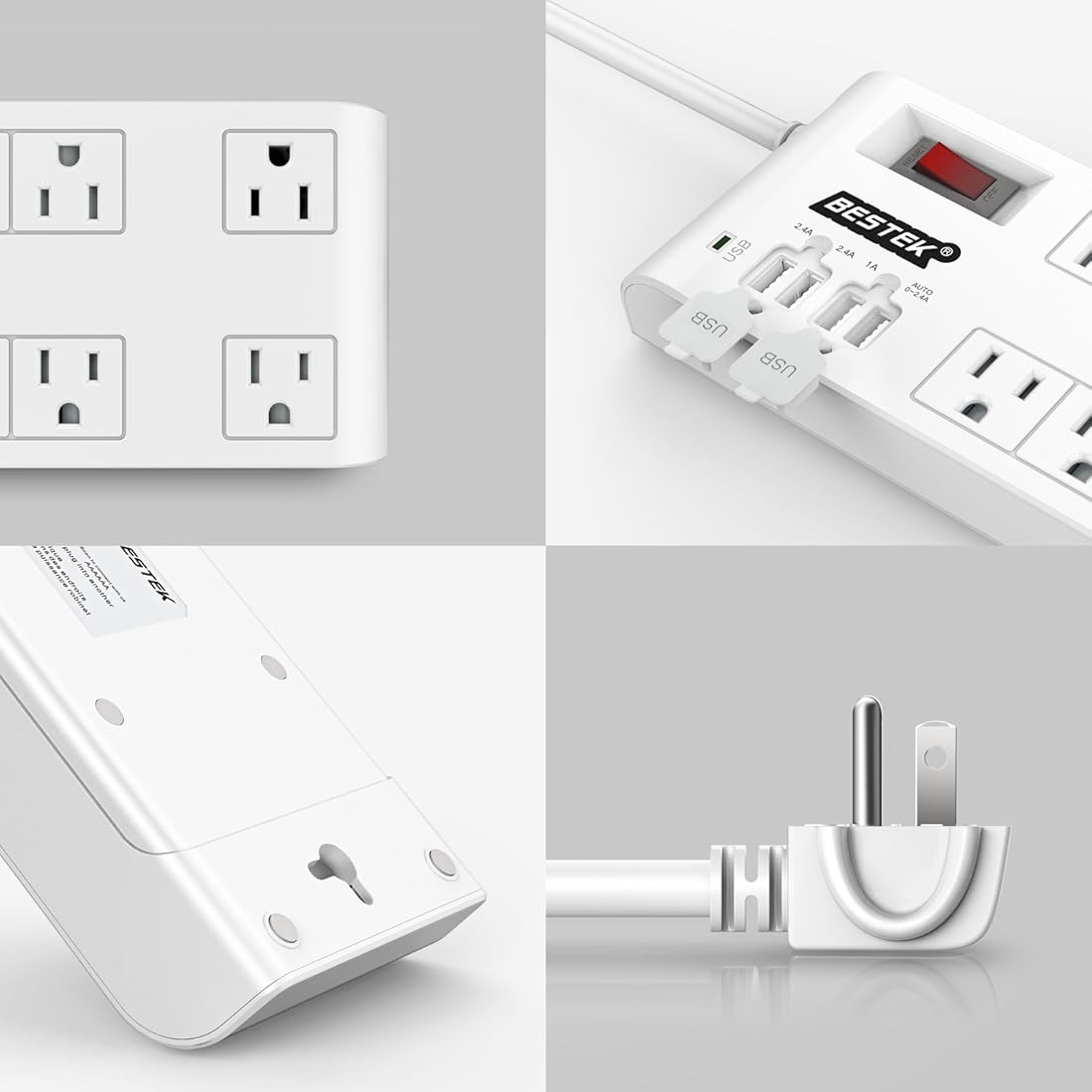 BESTEK 8-Outlet Surge Protector Power Strip con 4 puertos