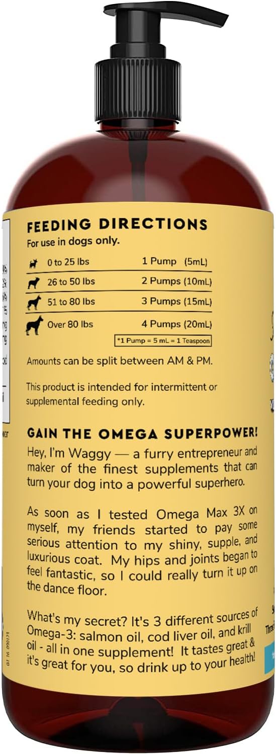 Aceite de pescado para perros - Omega 3 para perros de salmón, bacalao y krill de Alaska - Ácidos grasos EPA DHA - Menos desprendimiento y picazón - Salud de la piel, las articulaciones,