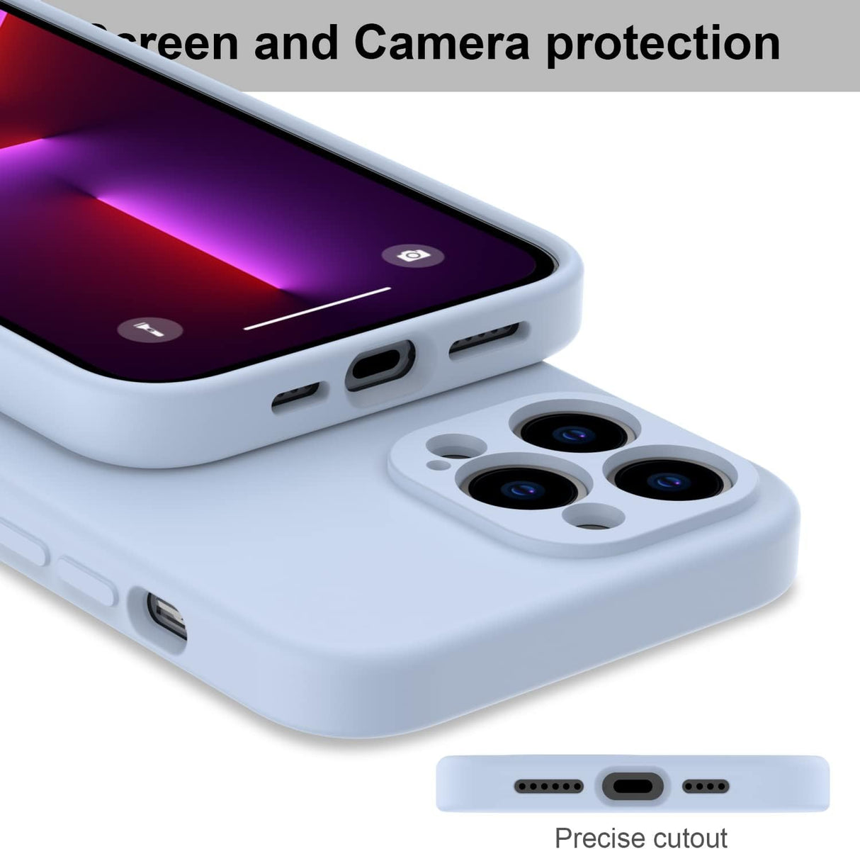 DEENAKIN Funda para iPhone 13 Pro Max con protector de pantalla, cubierta de goma de gel de silicona líquida suave y duradera para iPhone 13 Pro Max de 6.7 pulgadas, color azul claro