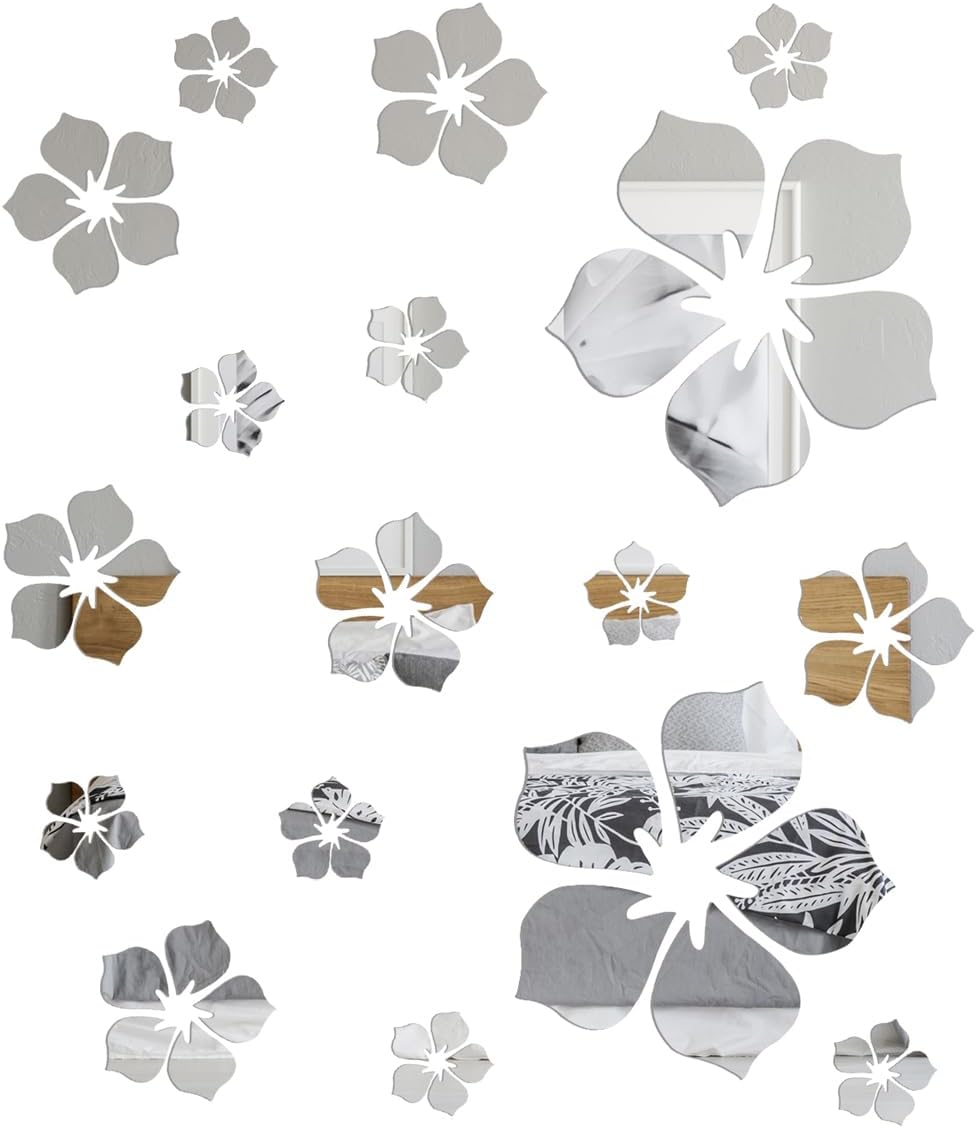 Pegatinas de Pared Espejo 3D, Decoración Floral, 18 Pcs