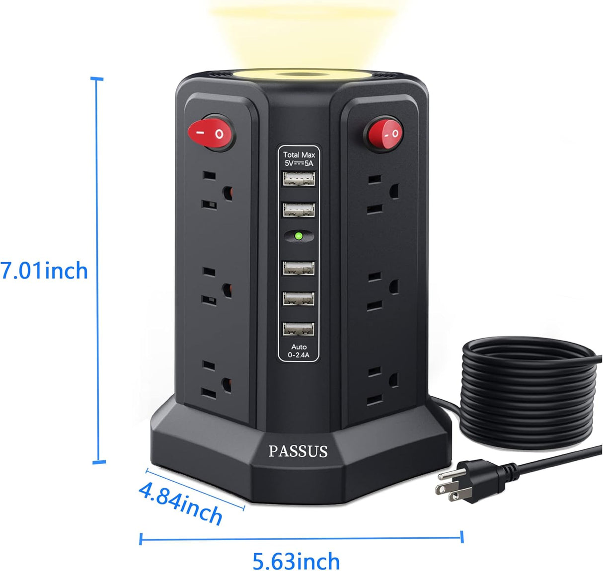 Torre de regleta de protección contra sobretensiones (negro)