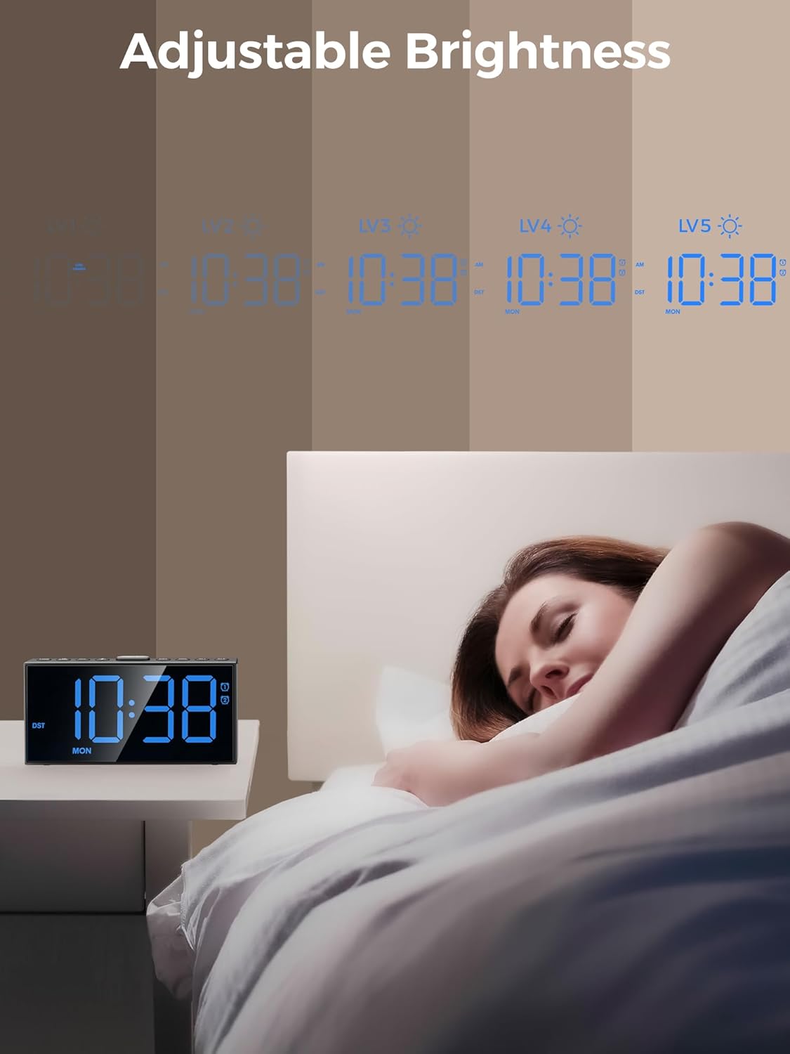 Reloj Despertador Digital para Dormir Profundo, 2 Alarmas, USB