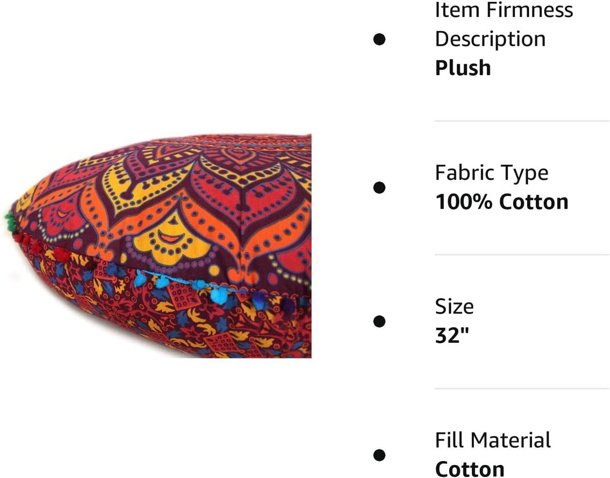 Cojín de mandala para suelo, meditación, asiento otomano, hippie, decorativo, redondo, bohemio, azul, fundas grandes, para exteriores, diseño de flores, cómodo, cama, sofá, puf para mujer (solo funda)