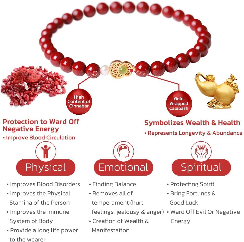 Pulsera Feng Shui Calabaza Cinabrio Amuleto Suerte y Protección