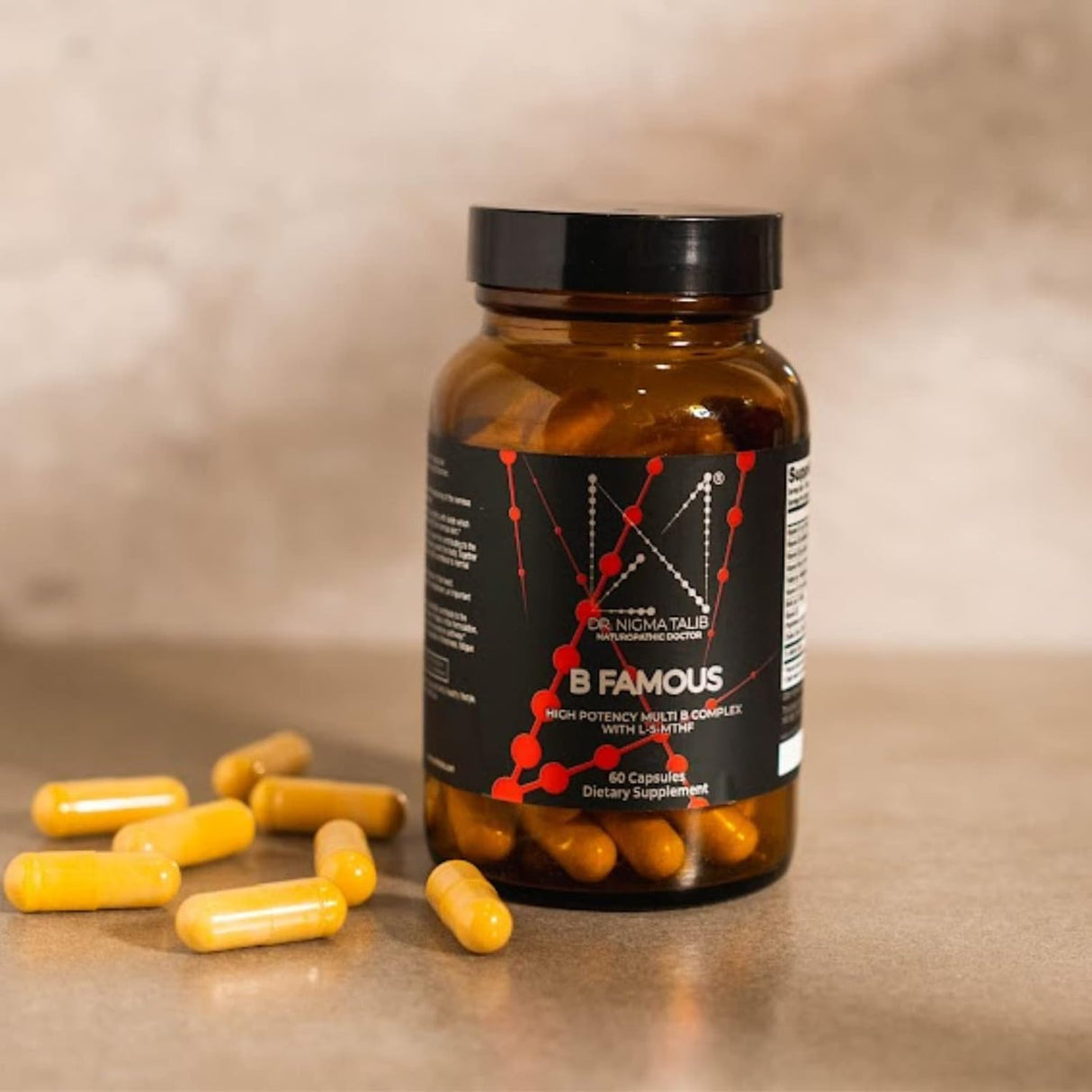 B Famous Complejo B de Alta Potencia con L-5-MTHF para Sistema Nervioso y Piel - 60 Cápsulas