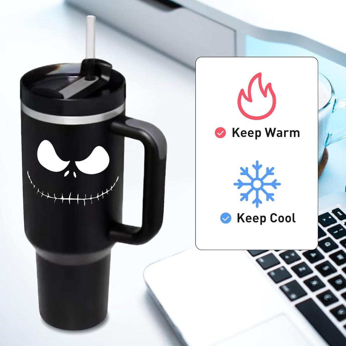 Taza de Acero Inoxidable Jack Skellington 40OZ con Asa y Popote