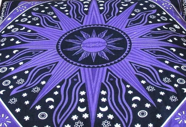 ICC Large Square Floor Pillow Cover Hippie Ottoman Pouf Cover Daybed Cotton Mandala Cushion Cover with Heavy Duty Zipper Seating Ottoman Poufs Dog-Pets Bed (Purple Burning Sun, 35" Square)