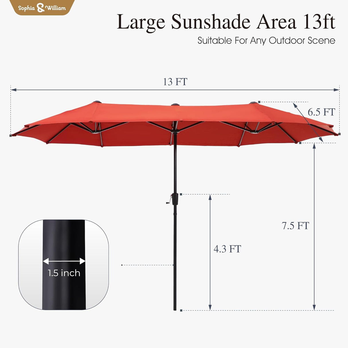 Sombrilla Patio Doble Cara Sophia & William 13ft UV 99% Resistente