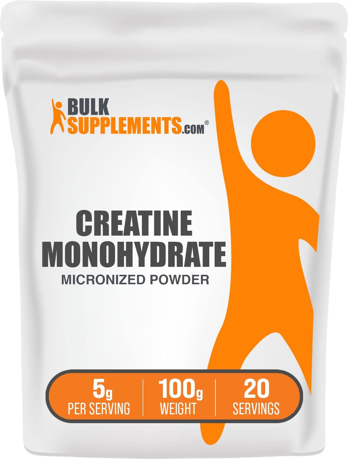 Creatina Monohidratada BulkSupplements, 5g, Sin Sabor, 100g