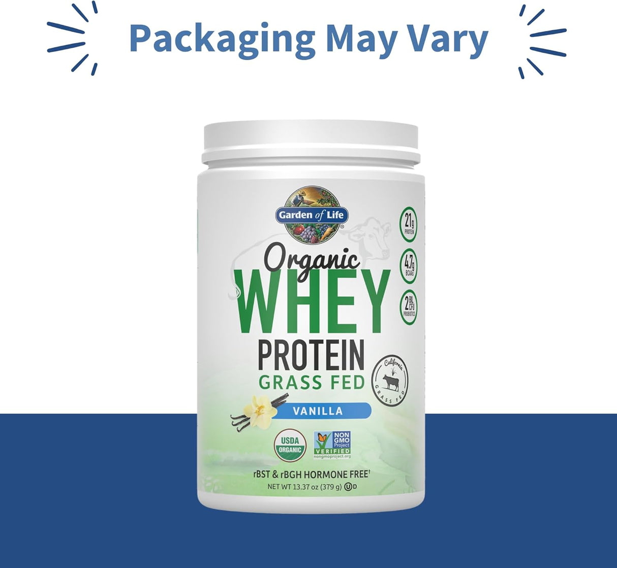 Proteína de suero de leche de vaca alimentada con pasto Garden of Life, 21g, probióticos