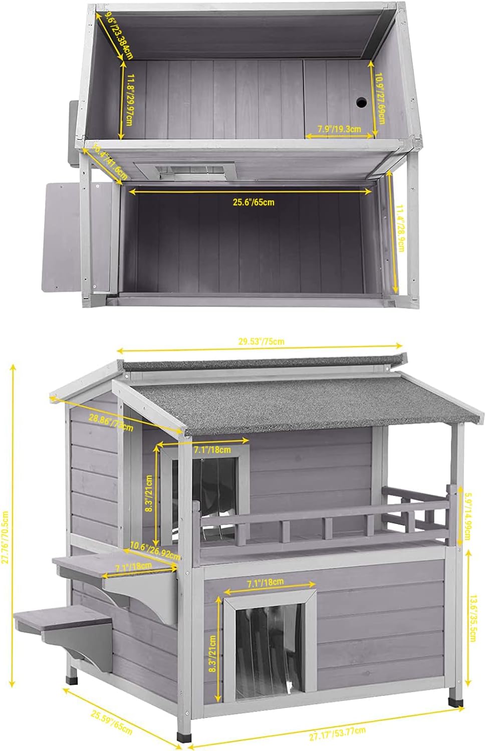 Casa para Gatos Feral Aivituvin, Madera, Balcón y Puerta de Escape