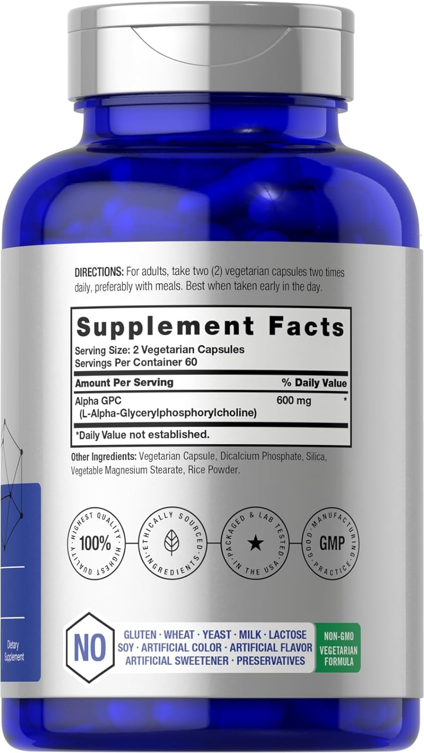 Suplemento de Colina Alpha GPC 600mg | Vegetariano y sin gluten