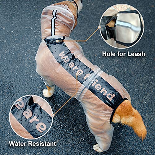 Olsa Chubasquero para perro, poncho con capucha para perro, chaqueta impermeable para perros pequeños, medianos y grandes de 4 patas con rayas reflectantes, transparente a prueba de agua, resistente al agua, ropa de nieve para perros pequeños