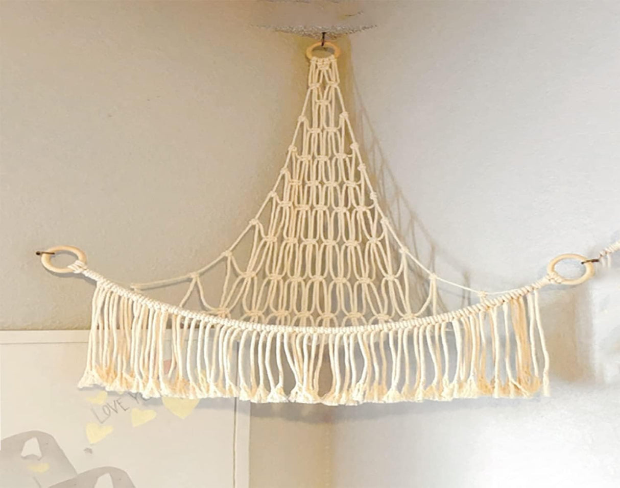 Hamaca Macramé para Peluches - Organizador Esquinero con Borlas