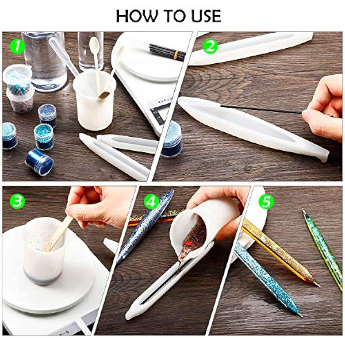 BuQiuRen - Molde de silicona para bolígrafos y bolígrafos de resina de 3 piezas con forma de bolígrafo de epoxi y 45 bolígrafos de recarga, para hacer manualidades con bolígrafos y velas, herramienta para regalo de profesor y estudiante