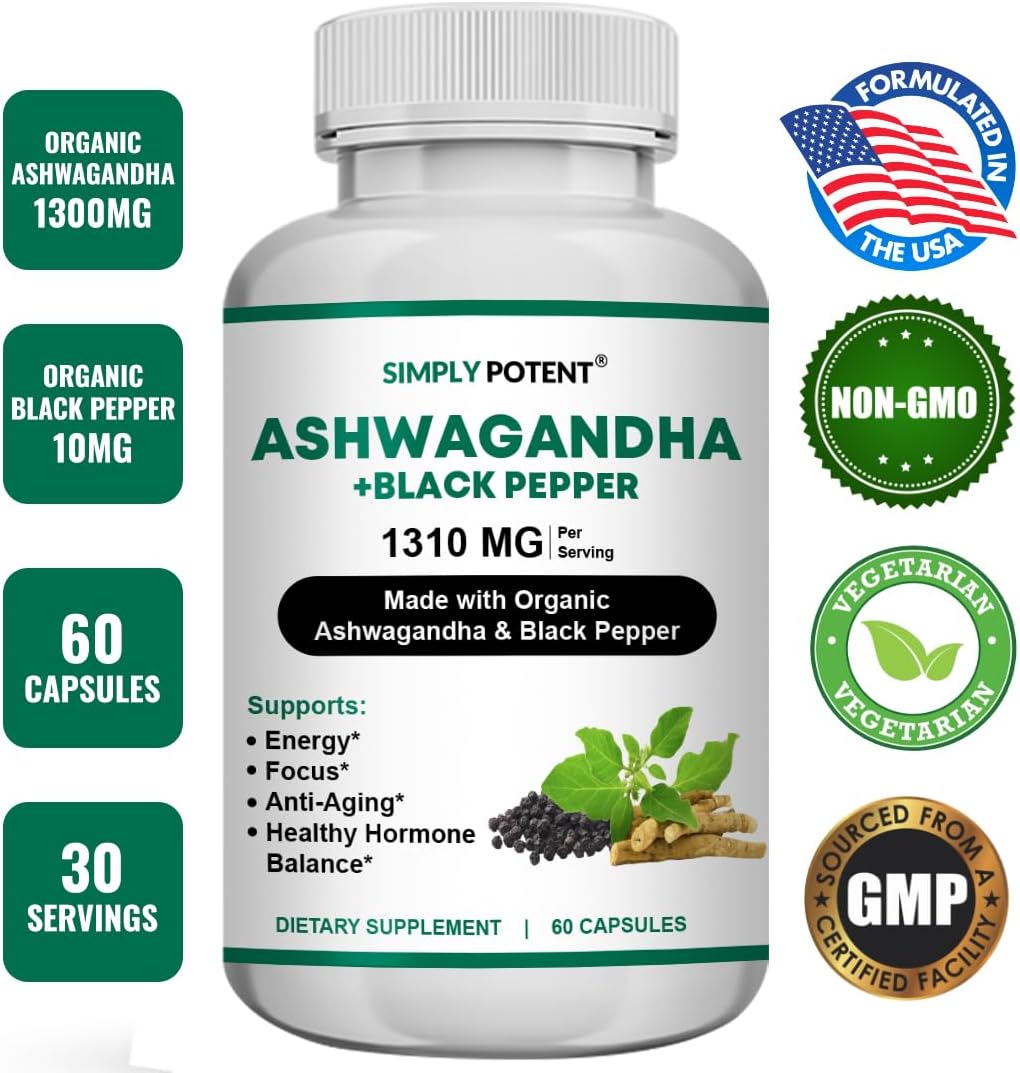 Suplemento Simply Potent Cápsulas de Ashwagandha absorción