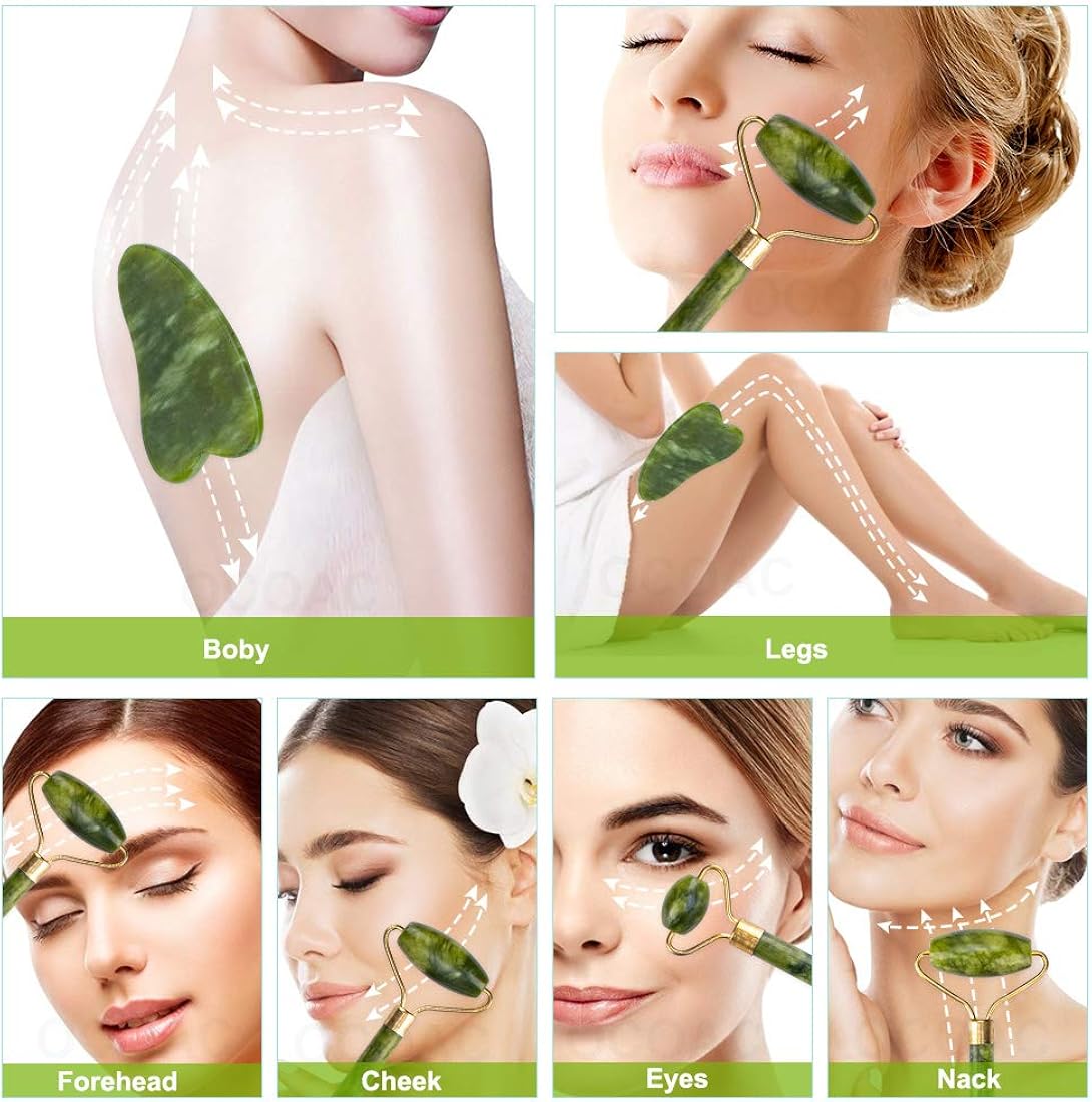 Juego de rodillos de jade Gua Sha fuvooi