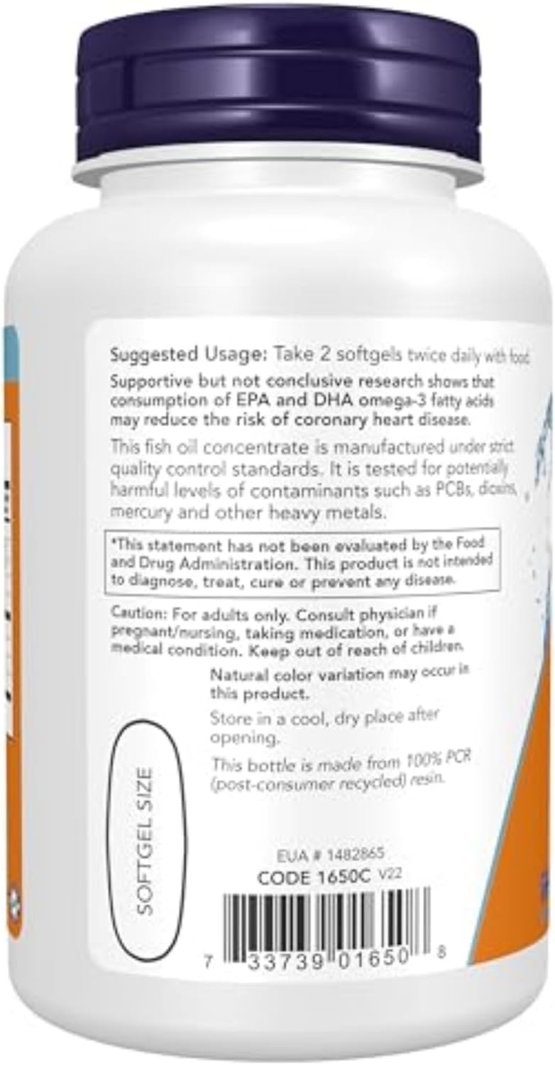 Suplemento Omega-3 100 Softgels de NOW Foods, Ácidos Grasos Esenciales