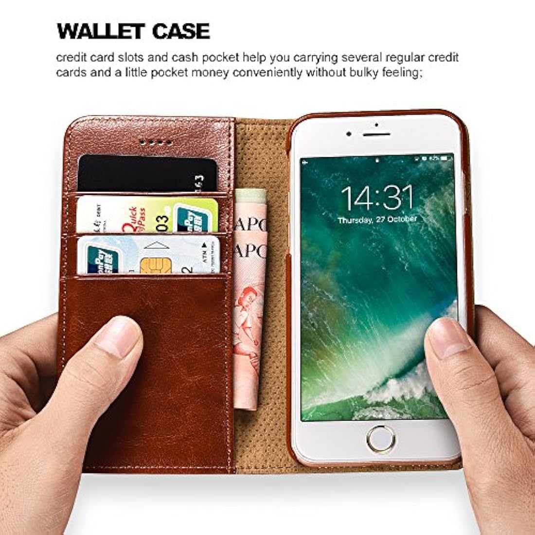 Funda tipo cartera para iPhone 7/8 JueSen, Marrón