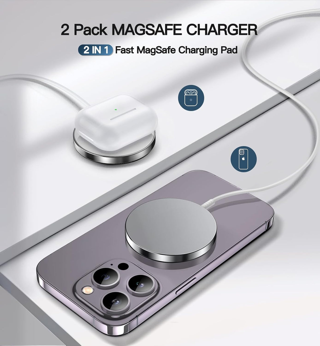 Cargador Inalámbrico Magnético 15W, MagSafe, 2 Pack, iPhone 16/15