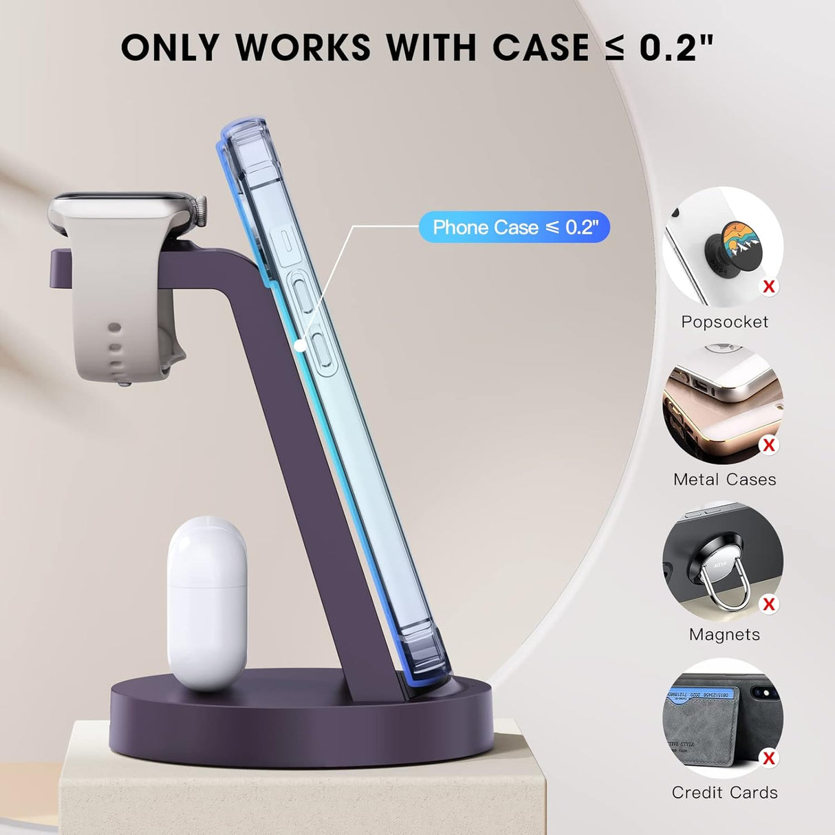 Cargador o Estación de carga 3 en 1 para celular violeta