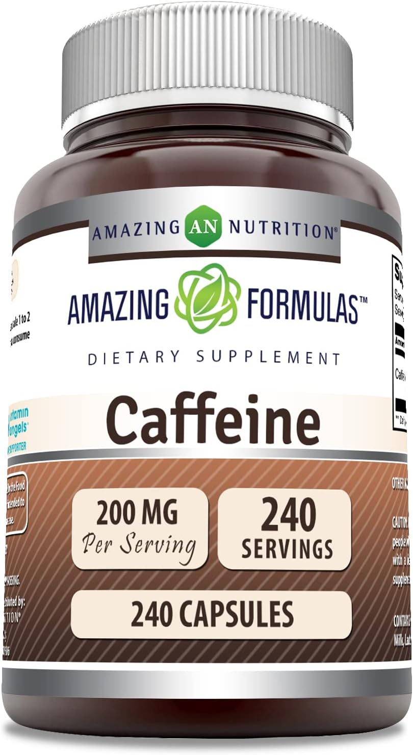 Suplemento de Cafeína Amazing Formulas | 200 mg | 240 Cápsulas