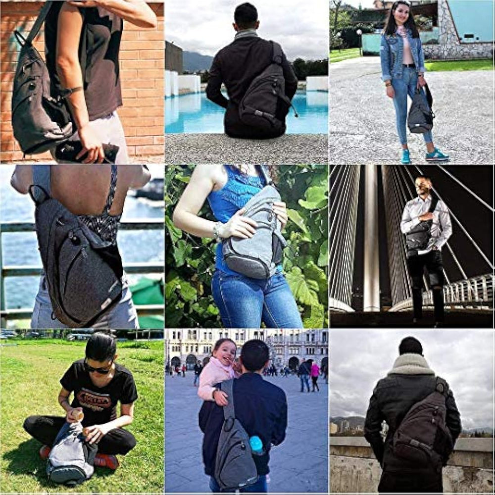 Bolso bandolero unisex de lona color gris y negro. WATERFLY