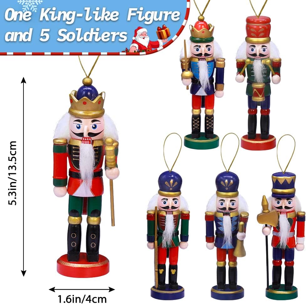 Conjunto de 6 Adornos de Cascanueces Jolik 5.3'' para Navidad