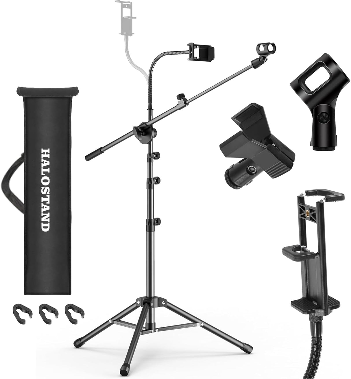 Soporte de micrófono con clip para iPad, tripié, portátil